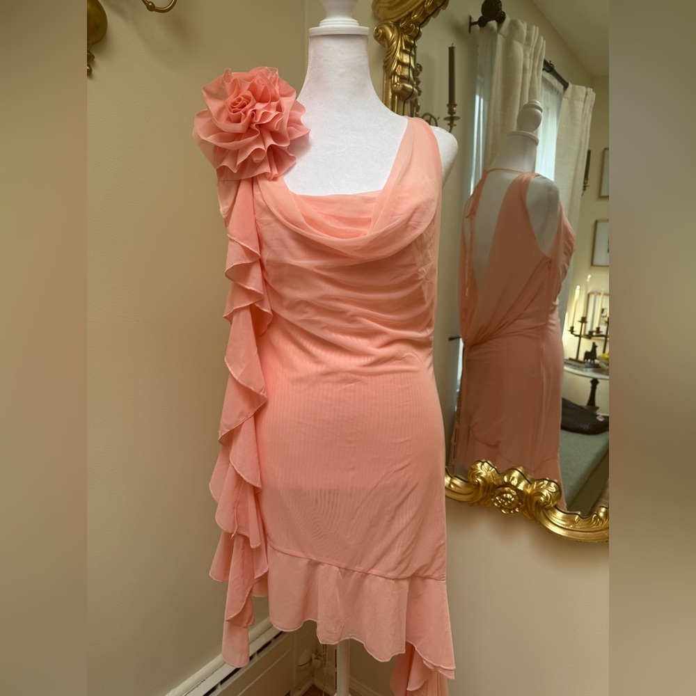 NWT House of CB Charla Soft Apricot Ruffle Mini Dress Size MEDIUM - Picture 3 of 8